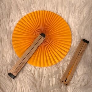 Veuve Clicquot Orange Hand Fan with Wooden Handle two